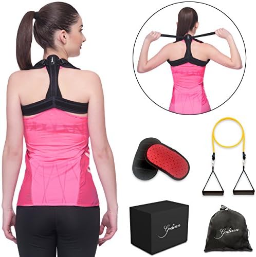 Posture Corrector for Women and Men-Back Support Brace-Back straightener-Upright Posture Trainer with Bonus Resistance Band-Pads-Exercises Guide-Gift Box
