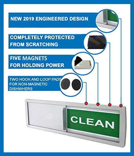 2020 Dish Nanny (Silver Stainless) Dishwasher Magnet Clean Dirty Sign, NEWEST DESIGN Non-Scratching Backing/Optional Sticky Tab Adhesion, Indicator Works for Dishwashers