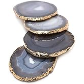 eSplanade Natural Agate Coasters Bar Beer Coffee Tea Coaster - Set of 4 Coasters - Perfect Table Accessories Tableware (Natural Grey)