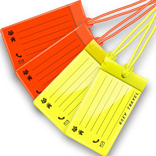 Luggage Tags 4 PACK, KSEV Travel Tags, ID Labels, Name Card Holder for Baggage Bags Suitcases Backpacks (Orange/Yellow) - Thumbnail 6