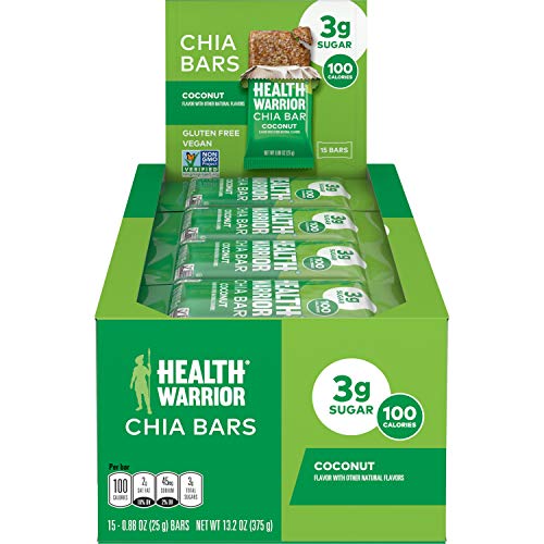 HEALTH WARRIOR Chia Bars, Coconut, Gluten Free, Vegan, 25g bars, 15