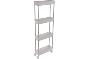 Sooyee 4 Tier Slim Storage Cart Mobile Shelving Unit Organizer Slide Out Storage Rolling Utility Cart Tower Rack for Kitchen Bathroom Laundry Narrow Places, Plastic & Stainless Steel,White