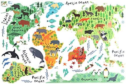 Animals Safari World Map Decor Removable Wall Sticker Kids School Art Decal DIY