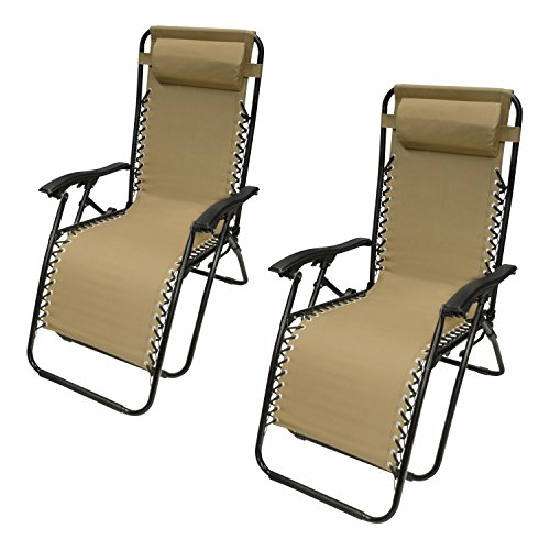 ALEKO 2FLCH-SD Outdoor Patio Foldable Chaise-Longue Leisure Pool Beach Chair, Sand Color, Lot of 2