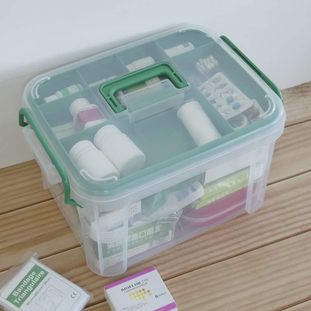Nesmilers Family First-Aid Kit, Clear Medicine Containers Storage Box with Tray -
