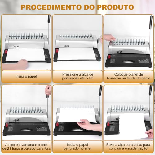 21 Furos Máquina de Encadernação, 3-5MM Margem, Encadernadora Perfuradora para Espiral, Suporte para Papel A4 E A5, 21 Furos Máquina de Encadernação, Corte 12 Folhas Ao Mesmo Tempo