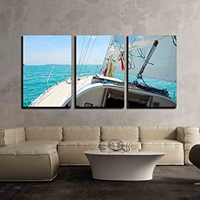 3 Piece Canvas Wall Art - Yacht in The Open Sea - Modern Home Art Stretched and Framed Ready to Hang - 16"x24"x3 Panels