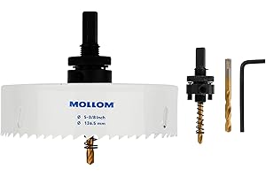 MOLLOM (136.5mm | 5-3/8") HSS M42 with 8% Cobalt BI-Metal Hole Saw with 2 Pilot Drill Bits & Arbor Smooth Cutting for PVC,Dry
