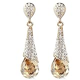 Calors Vitton Gold Plated Full Rhinestone Cubic Zircon Long Water Drop Earrings for Women Champagne 4706