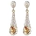 Calors Vitton Gold Plated Full Rhinestone Cubic Zircon Long Water Drop Earrings for Women Champagne 4706