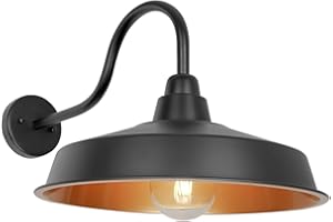 Diyel Gooseneck Barn Light Outdoor, 16 Inch Dome Large Farmhouse Exterior Light Fixture Wall Mount, Industrial Outdoor Wall Sconce Outside for House, Shop, Front Porch, Garage, Entryway, Gold, 1 Pack