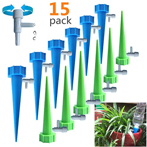 FEMST Plant Self Watering Spikes Bulbs Globes Stakes System Vacation Plant Waterer Nannies Pot Self Drip Irrigation Slow Release Devices Care Your Indoor & Outdoor Home and Office Plants (15pack)