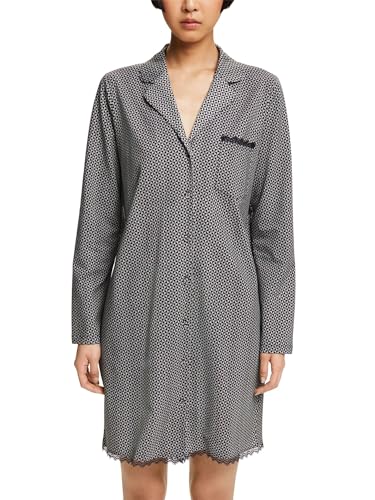 ESPRIT Chemise de Nuit imprimée en Coton avec Dentelle Sus NS A_ls pour Femme, Noir 3, 36