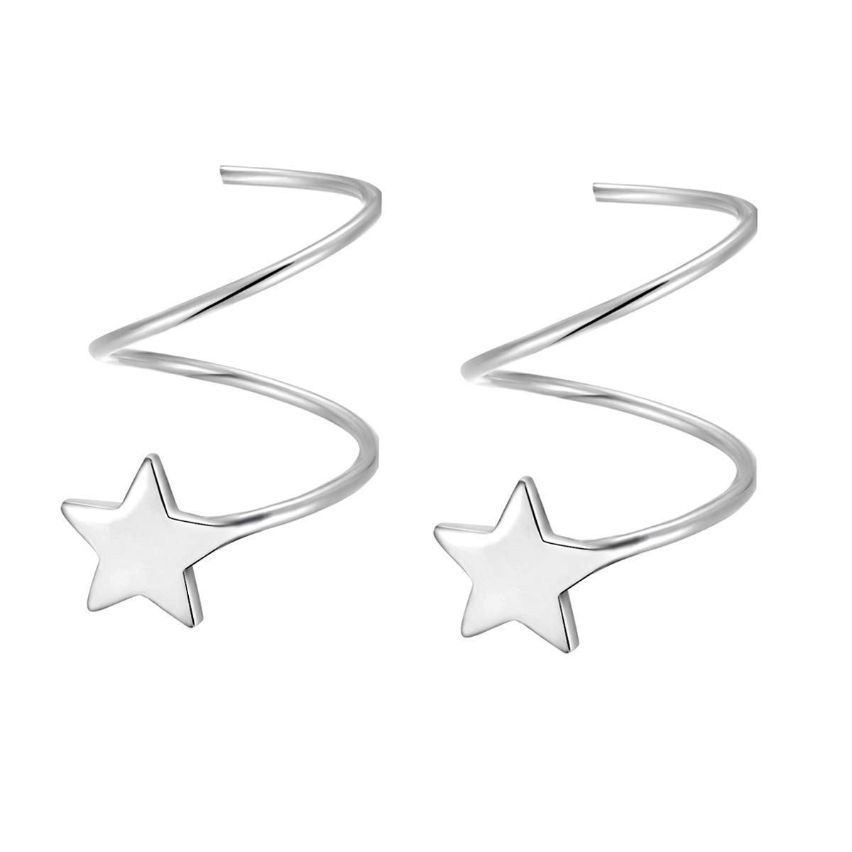 SLUYNZ 925 Sterling Silver Helix Earrings Star for Women Fashion Cuff Earrings Star Earrings Wrap Climber Earrings