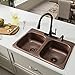 Sinkology KDF-3322AH Raphael Dual Mount Handmade Pure Solid 4-Hole Double Bowl Kitchen Sink, 33