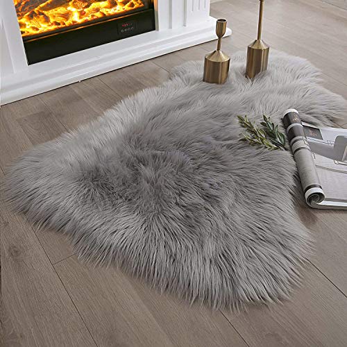 Ashler HOME DECO Ultra Soft Fluffy Area Rug Faux Fur Sheepskin Carpet Chair Couch Cover for Bedroom Floor Sofa Living Room, Grey 2 x 3 Feet