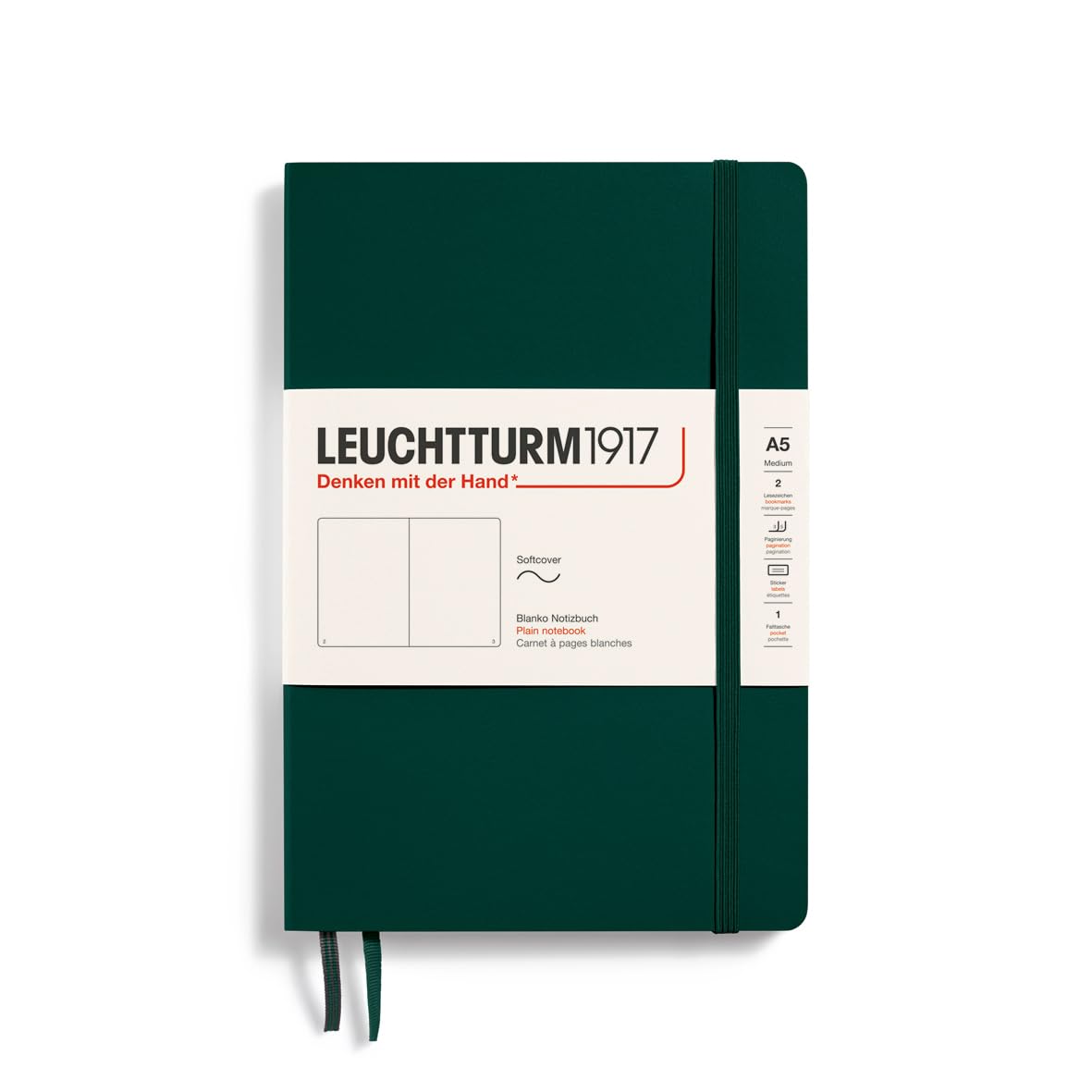 LEUCHTTURM1917 367268 Notebook Medium (A5), Softcover, 123 Numbered Pages, Forest Green, Plain — image 1