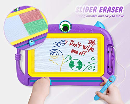 Peradix Magnetic Drawing Doodle Board with 2 Magnetic Pens and Stickers- Erasable Scribble Board Colorful Writing Pad Learning Toys for Kids Children Toddlers(Purple)