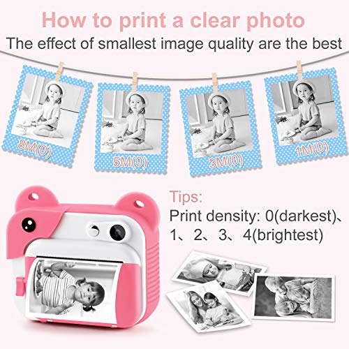 PROGRACE Instant Print Camera for Kids, Kids Instant Camera for Travel Learning Birthday Gift, Portable Digital Creative Print Camera for Girls Zero Ink Kids Camera Toy with Print Paper(Pink)