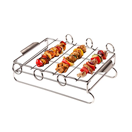 BBQ-Aid Rib Rack and Roasting Rack, Skewer Set Combo - Works for Cooking, Barbecue or Grilling Ribs or Shish Kebabs/Kebobs - Oven Safe - By