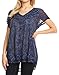 Sakkas 15774 - Hope Embroidery and Seqiun Accents Summer Blouse - Navy - OS