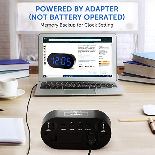 [Updated Version] Plumeet Digital LED Alarm Clock with Adjustable Brightness Dimmer and Alarm Volume, Large Blue Digit Display,12-24 Hours, Snooze, Bedroom Clocks with USB Port Phone Charger (Blue) - Thumbnail 6