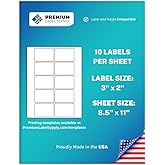 Premium Label Supply White Sticker Product/Shipping Labels – 3" x 2" – Laser/Inkjet Compatible – (10 per Sheet), 25 Sheets – 250 Total Adhesive Labels