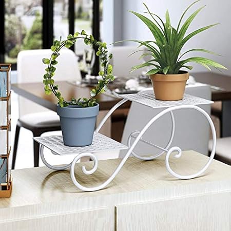 Arrow Crafts Plant Stand for Indoor White Plant Stand Floor Flower Pot Plant Holder Indoor Outdoor Flower Rack Display for Flower Pot Metal Garden Container Rectangular Supports Rack (Set of 2)