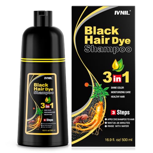 Ivnil Black Hair Dye Shampoo 3 in 1 Semi Permanent Hair Color Shampoo for Women & Men for Gray Hair Coverage, shampoo para pintar el cabello