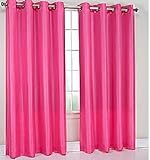 TWO panels BLACKOUT HOT PINK grommet FAUX SILK window curtain lined ENERGY SAVING 38 WIDE X 84