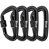 Favofit 12KN Heavy Duty Locking Aluminium Screwgate Carabiner Clips, Pack of 4, Black