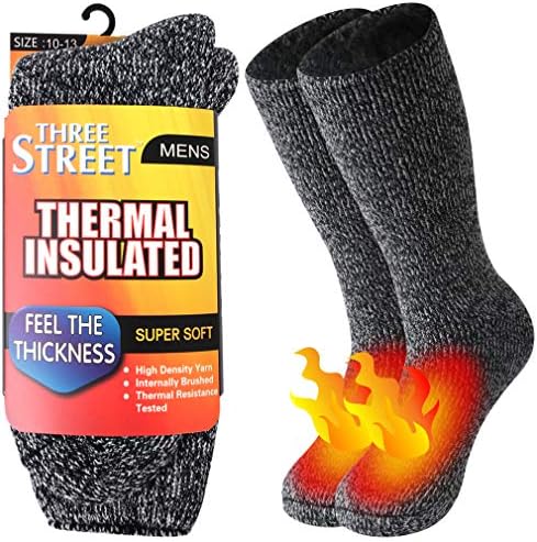 Warm Thermal Socks, Three street Unisex Winter Fur Lined Boot Thick Insulated Heated Socks For Cold Weather