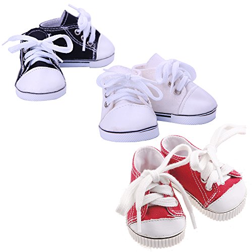 18 Inch Doll Sneakers. Sneaker Set to fit American Girl Dolls. White, Hot RED & BLACK Sneakers