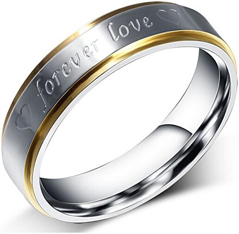 SumBonum Jewelry Mens Womens Stainless Steel Ring, 2-Tone "Forever Love" Wedding Ring, 6mm, Golden Silver