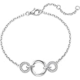 FANCIME Valentines Day Gift Eternal Embrace Bracelet For Women Sterling Sliver White Gold Plated Bracelets Dainty Simulated Diamond Infinity Symbol Three Circle Design Jewelry Anniversary Birthday Gifts for Women Wife Friend Her