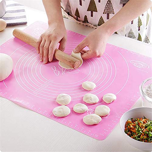 Silicone Pastry Mat Rolling Pin Mat with Measurements Nonstick Kneading Board for Rolling Dough Reusable Thicken Pad Pie Bread Cookie Sheet Baking Oven Mat Placement Pad(Pink and Blue)
