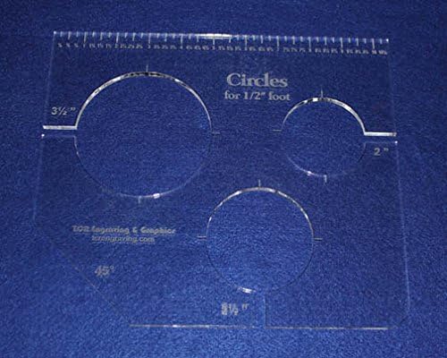 3 Circles Template for 1/2" Foot - Clear with Ruler 1/4" Thick 2", 2.5", 3.5"