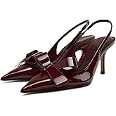 Kluolandi Bow Knot Slingback Kitten Heels for Women Closed Pointed Toe Pumps Dress Shoes Stiletto Heels Sandals