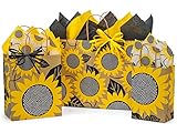 Gift Bags, Assorted Sizes, Bundled with Coordinating Tissue Paper and Raffia Ribbon (Sunflower Fields)