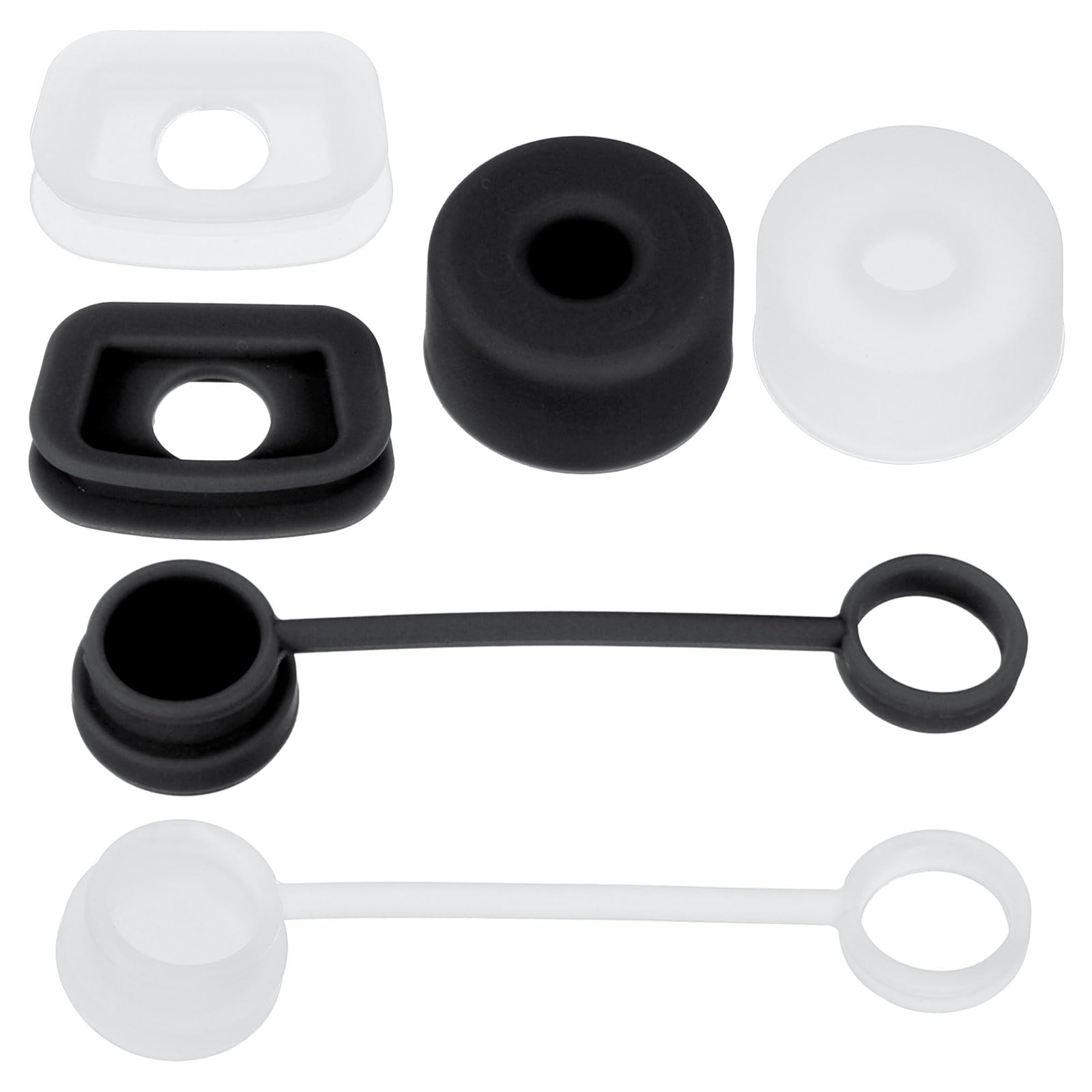 PATIKIL Silicone Spill Stopper for Straw Cup 1.0 40oz/ 30oz, Set of 6 Tumbler Accessories Including 2 Straw Cover Cap, 2 Square Spill Stopper and 2 Round Leak Stopper, Clear/Black