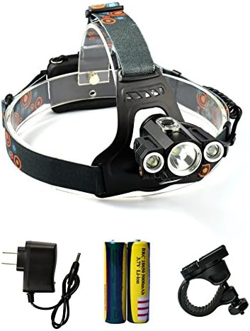 PFSN 1200 Lumen LED Headlamp Rechargeable Headlight Flashlight Waterproof Bicycle Lamp 360 Degree Adjustable with 4 Mode Lights Include 18650 Battery and Charger for Camping Hiking Fishing Hunting