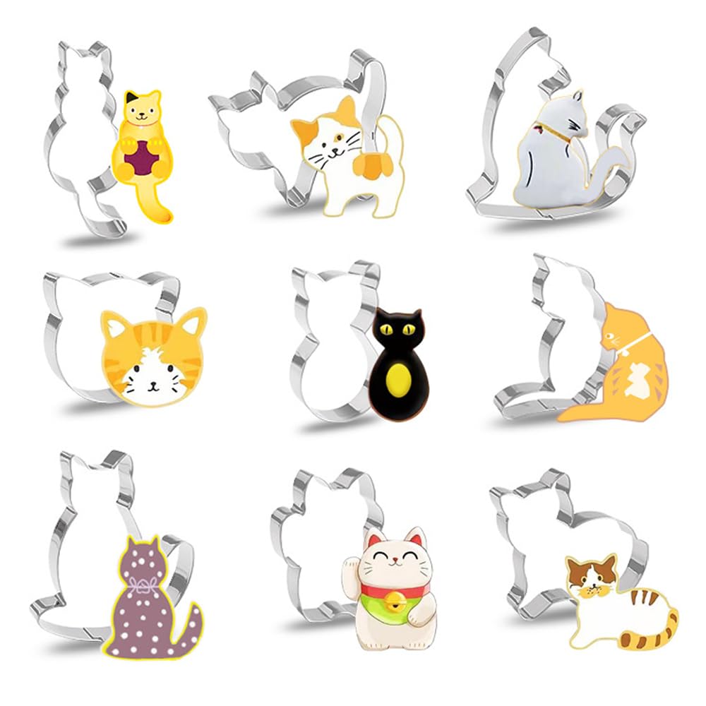 9 Pcs Cat Cookie Cutter, Animal Cookie Cutters, Cute Shape Cutters for Polymer Clay Pastry Baking Scone & Icing Shapes