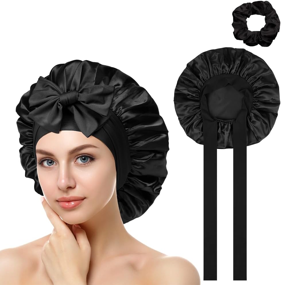 ACWOO Satin Bonnet Silk Hair Wrap with Elastic Band Night Cap