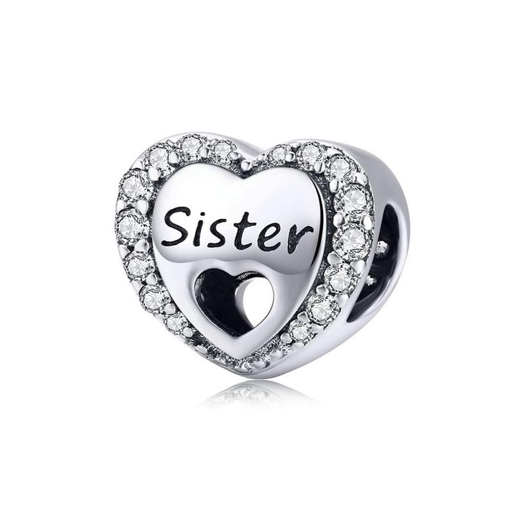 Bijoux Blu Sister Family Beads for Bracelet Heart Shpe Love Sis Sister Charms Silver 925 European Luxury Brand Fine DIY Jewelry