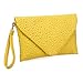 BMC Unique Canary Yellow Faux Leather Envelope Style Studded Square Circle Pattern Fashion Clutch