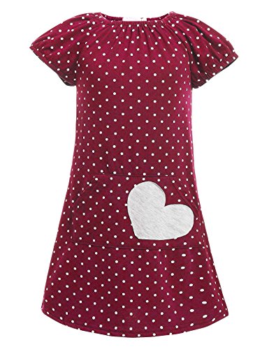 Arshiner Kids Girl Elastic O-Neck Short Sleeve Polka Dot Heart Pocket Pullover Dress