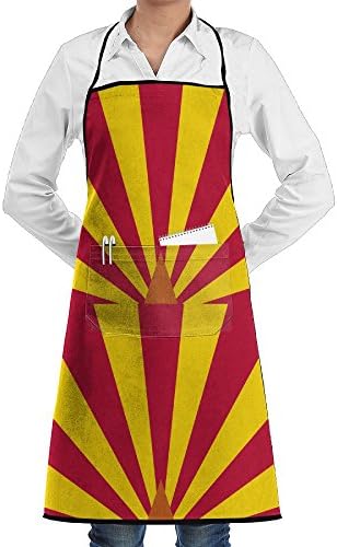 Lasatma Arizona State Flag Aprons Kitchen Chef Bib Aprons Gift Apron Professional For Grill,BBQ,Baking,Cooking For Men Women,with Front Pockets,Black