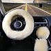 Yontree Fashion Fluffy Steering Wheel Covers for Women/Girls/Ladies Australia Pure Wool 15 Inch 1 Set 3 Pcs (Yellow)