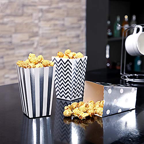 CLAIREBOX Popcorn Boxes Silver Stamping Trio Polka Dot, Chevron, and Striped Assorted Designs - Movie Theater Night, Festivals, Wedding Favors (30 Boxes) - Thumbnail 2