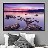Framed Canvas Wall Art Calming Waters Aerial Cool Lake Landscape Multicolor Photography Realism Relax/Calm - 16x24 inches